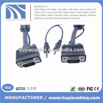 Nickel plated 15PIN 3+6 VGA to VGA Cable with 3.5mm Audio For PC TV